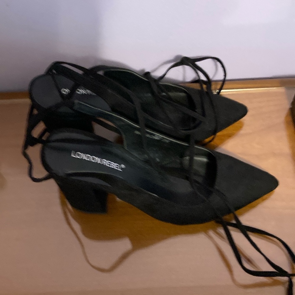 London rebel black lace up heels